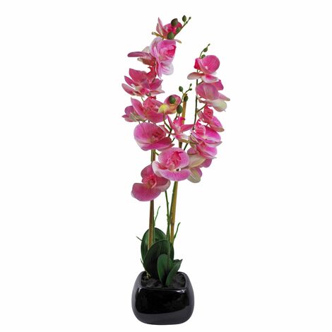 70cm Artificial Orchid Light Pink with Black Ceramic Planter (1/4)