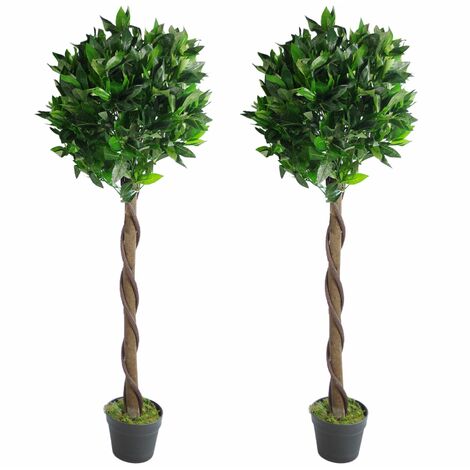 Pair of 120cm (4ft) Twisted Stem Artificial Topiary Bay Laurel Ball Trees (1/4)