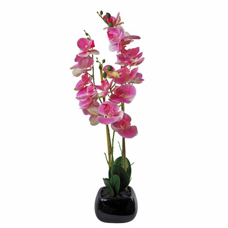 70cm Artificial Orchid Light Pink with Black Ceramic Planter (1/5)