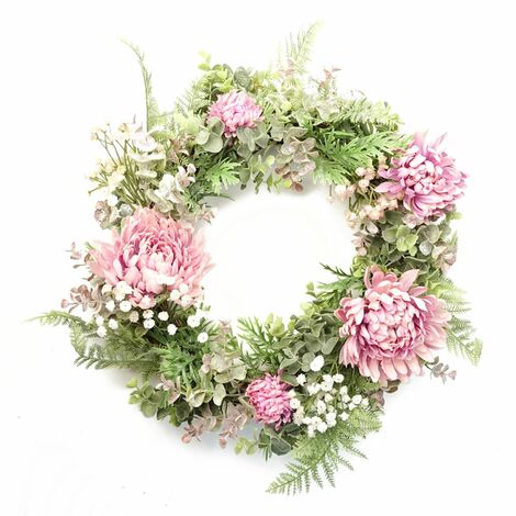 45cm Artificial Pink Floral Wreath (1/5)