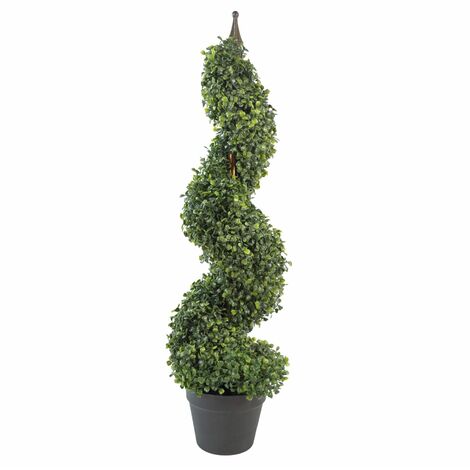 90cm (3ft) Tall Artificial Boxwood Tower Tree Topiary Spiral Metal Top (1/5)