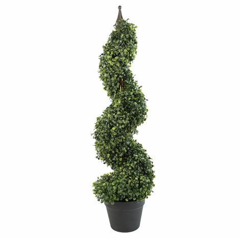 90cm (3ft) Tall Artificial Boxwood Tower Tree Topiary Spiral Metal Top (1/5)