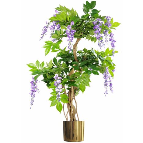 110cm Artificial Purple Wisteria Tree with Gold Metal Planter (1/4)