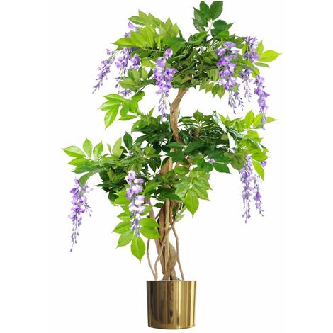 110cm Artificial Purple Blossom Tree with Gold Metal Planter (1/4)