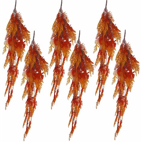 6 x 100cm Artificial Hanging Maidenhair Fern Plant Autumn Orange (1/5)