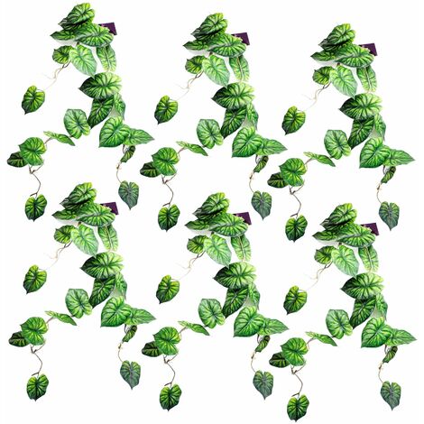 6 x 120cm Artificial Hanging Trailing Plant Alocasia Dragon Scale Green (1/4)