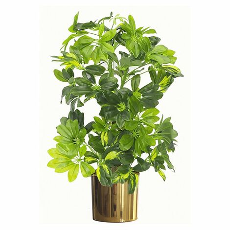 75cm Artificial Arboricola Gold Capella Plant - Gold Metal Planter (1/3)