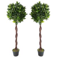 Pair of 120cm (4ft) Twisted Stem Artificial Topiary Bay Laurel Ball Trees