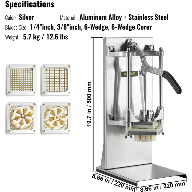 Máquina de corte de papas fritas, cortador de patatas fritas de acero  inoxidable de grado comercial, cortador profesional de verduras y patatas