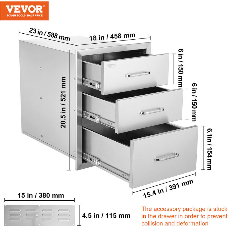 VEVOR VEVOR Cajonera de Acero Inoxidable Tres Cajones 45 X 52.6 X