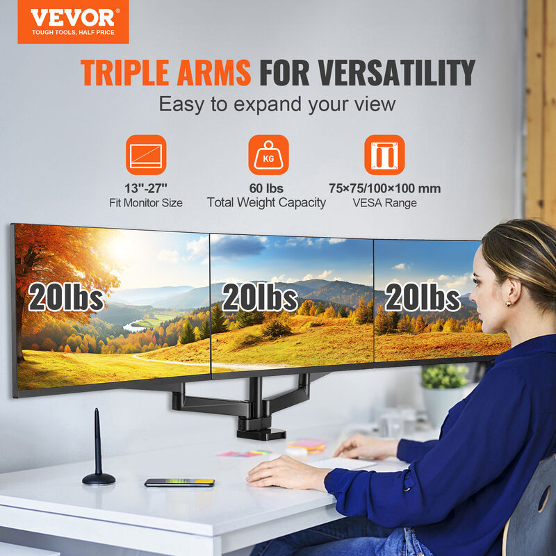  Brazo de monitor de brazo para monitor, soporte de escritorio  para monitor de brazo largo con resorte de gas, soporte VESA ajustable en  altura para monitores de pantalla de 15 a