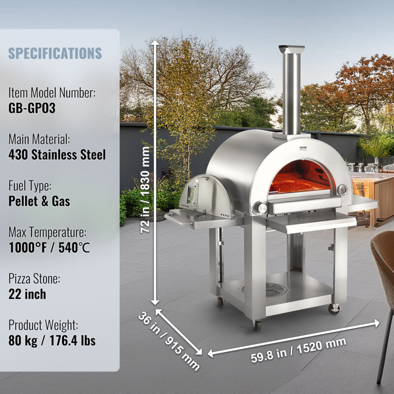 Horno De Pizza A Gas Diavolo - Horno Portátil Para Exteriores, Cocina Pizza En 60-90 Segundos, Incluye Pala Y Funda