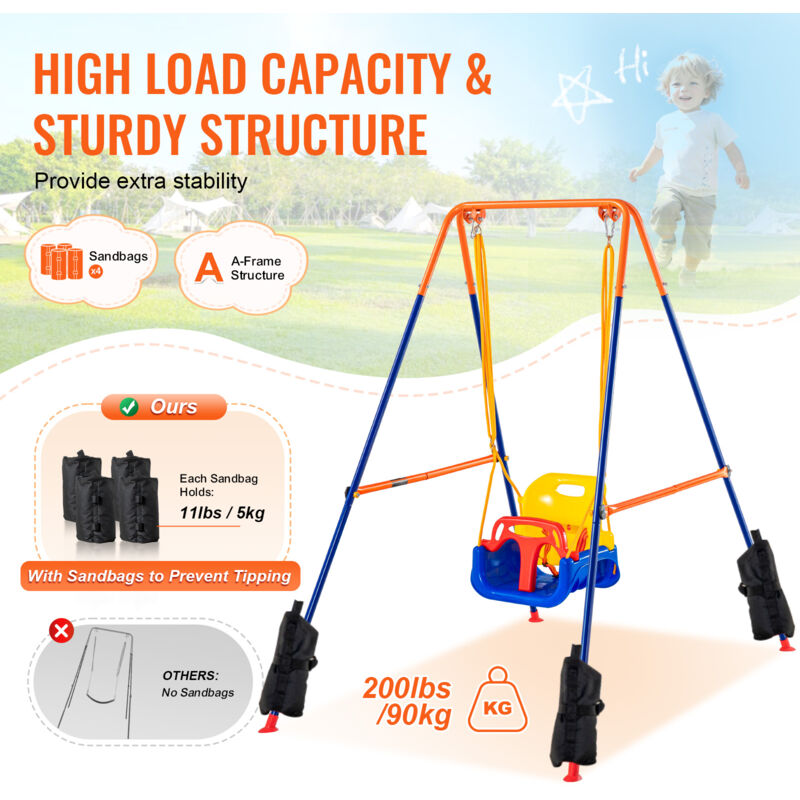Columpio 3 En 1 Para Bebés Y Niños – De 6 Meses A 10 Años, Plegable Con Soporte De Metal, Interior Y Exterior