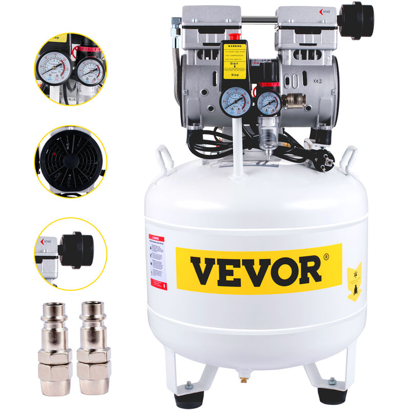 VEVOR Compresor de Aire 750 W 220 V Compresor Silencioso con Tanque 40 L/10,6 Galones Compresor de Aire sin Aceite 8Bar/115PSI Compresor de Aire Portátil 1440 RPM 5,9 CFM para Herramienta Neumática