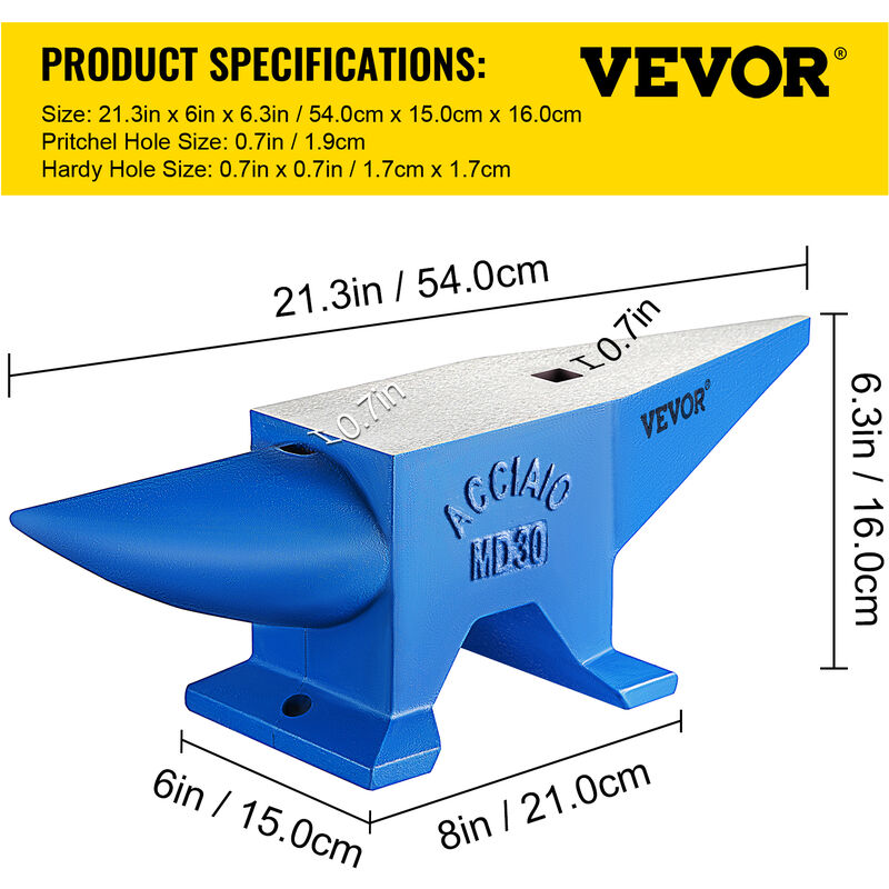 VEVOR Yunque Herrero 55 LBS (25KG) de Una Sola Pieza de Hierro con