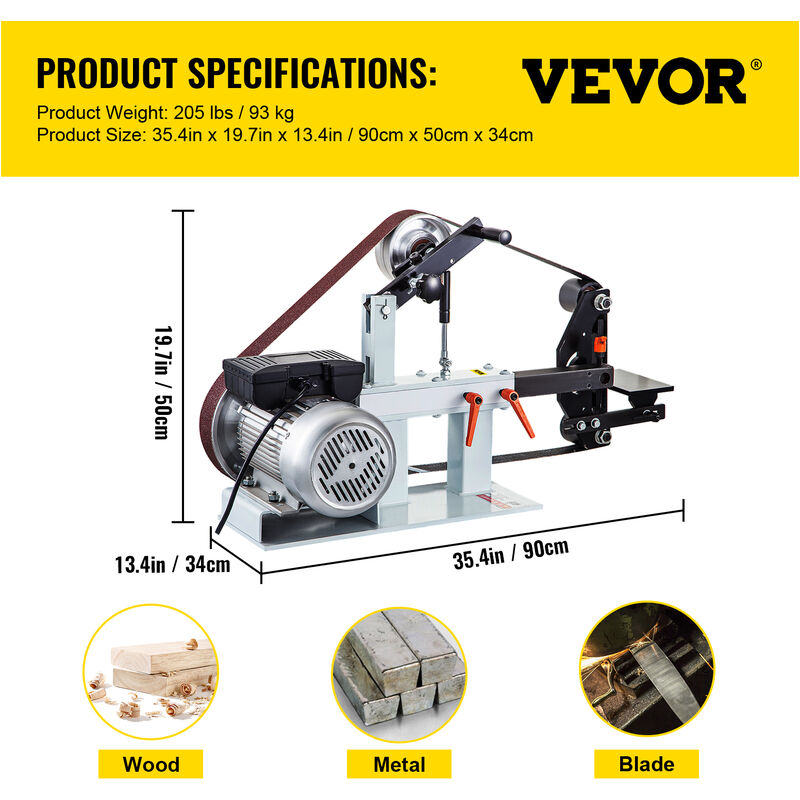 VEVOR VEVOR Lijadora de Banda, 1500 W Lijadora Eléctrica de Correa con  Motor de Cobre Puro, Velocidad Variable 0-2800 r/min, Tamaño de Cintas 5 x  208 cm, Lijadora Pulidora Amoladora para Pulir