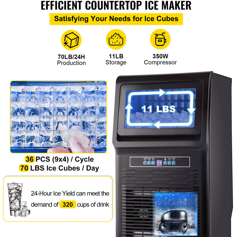 VEVOR Maquina De Hielo Para Hacer Cubitos De Hielo 68kg/24h