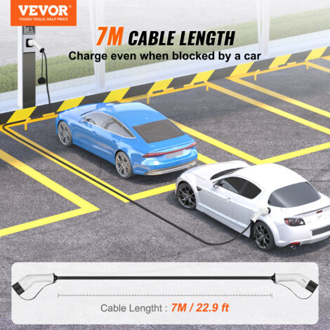 VEVOR Cable de Vehículo Electrico Tipo 2 a Tipo 2 Cable de Carga EV 32A 22kW Cable de 7m IP66 Impermeable con Bolsa de Transporte para IEC62196 Híbrido de Carga de Coches Electricos CE TUV Tres Fases