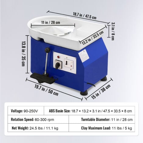 Rueda De Alfarería Eléctrica 250W - 25 Cm, Pedal De Pie - Para Cerámica Y Arcilla