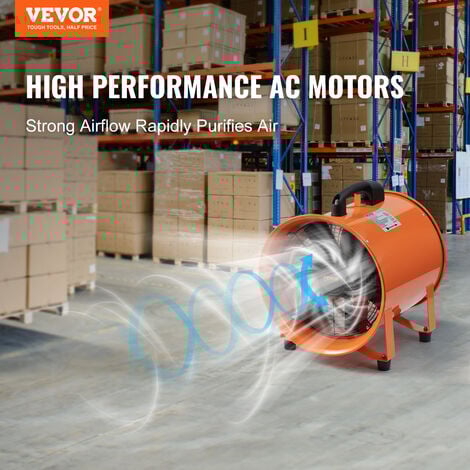 VEVOR Ventilador Extractor Portátil 367 W Extractor de Aire Industrial por Conductos 304,8 mm Manguera de Extracción 5 m Volumen de Aire 2574 CFM Extractor de Aire para Extraer Polvo, Trabajo en Casa