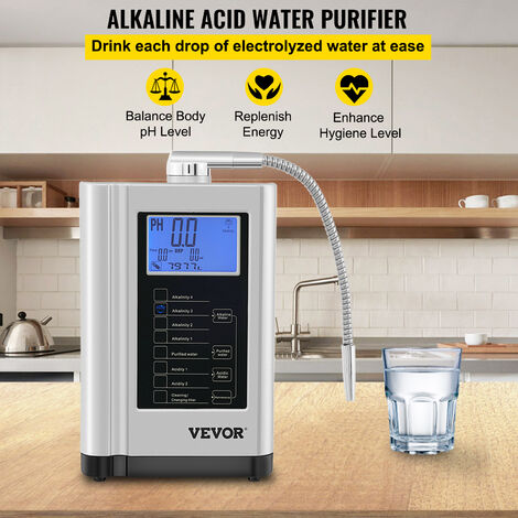 Ioniseur D'Eau Alcaline VEVOR - PH 3,5-10,5, 5 Plaques, 7 Réglages - Filtre 8000 L, Nettoyage Auto