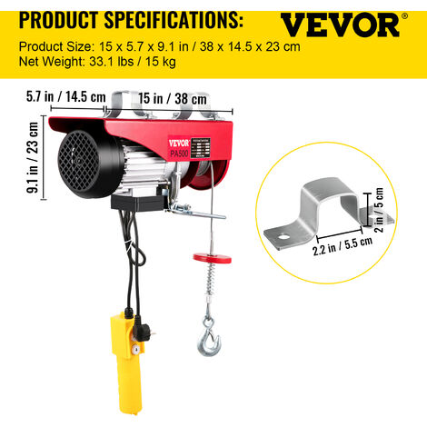 WinchPro - Polipasto Eléctrico 220v, Capacidad De 500/1000kg, Potencia Del  Motor 1800w, Max. Altura De Elevación 12m, Construcción Robusta, Diámetro  De La Cuerda De Acero 6mm