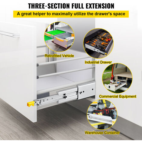 VEVOR Guías Laterales para Cajón Extracción Total de 304,8cm 1 par de Railes para Cajones 152,4x7,6x1,9cm Corredera con Rodamiento de Bolas Capacidad de Carga 225kg Acero Laminado en Frío Kit Completo
