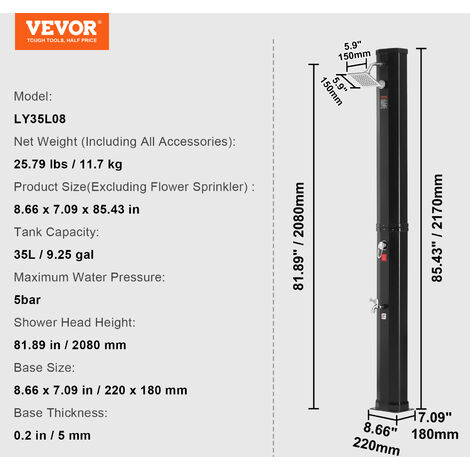 VEVOR VEVOR Ducha Solar Exterior 35 litros Duchas de Jardín