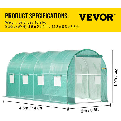 Kit de invernadero portátil de plástico de 15 x 7 x 7 pies, invernadero  grande, marco de acero resistente, plantas de jardinería, túnel de  invernadero