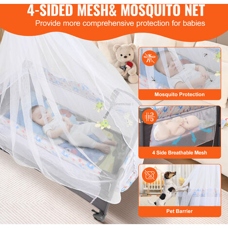 VEVOR VEVOR Cama para Bebé Carga de 35 kg Cuna de Colecho Plegable Cama  Sombrilla con Cambiador Ruedas Mosquitera Transpirable Juguetes Cama  Supletoria con Apertura Lateral con Accesorios para Recién Nacido