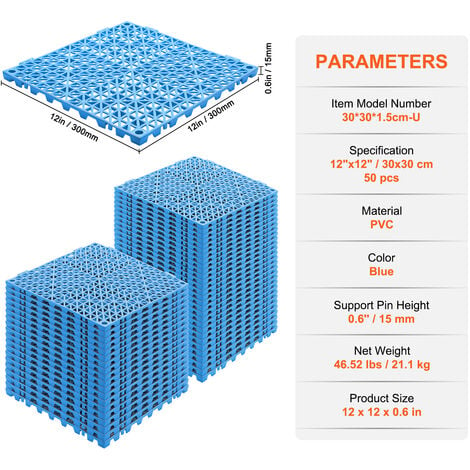 VEVOR Loseta de PVC Losetas Autoventiladas 50 PCS Baldosa de Clip Calada  para Suelo 30x30x1,5