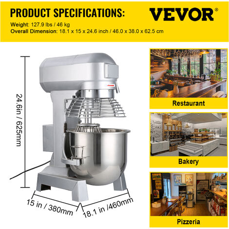Amasadora Profesional De 10 Litros - Batidora De Pedestal 500W, 3 Velocidades, Con Bol De Acero Inoxidable, Gancho Y Batidor