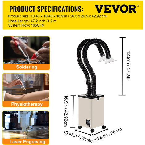 Extractor De Humo De Soldadura 45W, Filtro HEPA Y Carbón Activado, Flujo 207 M³/h, Bajo Ruido 42dB