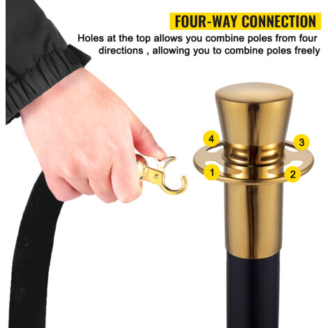 Juego De 2 Postes Guía Para Control De Colas - 90 Cm De Altura, Con Cuerda De Terciopelo De 1.5 M, Color Negro