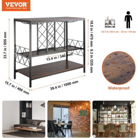 Mueble Bar Esquinero Industrial - Estante Para Vinos Y Copas De Madera (Capacidad 40+ Botellas)
