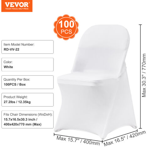 VEVOR Fundas para Sillas Plegables de Elastano Elástico, Fundas para Sillas Universales, Fundas Protectoras Lavables Extraíbles para Bodas, Banquetes, Fiestas 400 x 420 x 770 mm(100 Piezas Blanco)