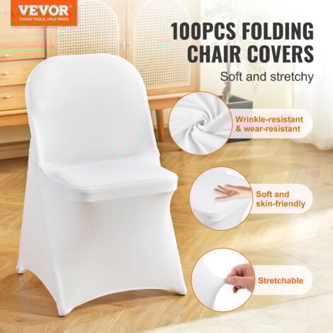 VEVOR Fundas para Sillas Plegables de Elastano Elástico, Fundas para Sillas Universales, Fundas Protectoras Lavables Extraíbles para Bodas, Banquetes, Fiestas 400 x 420 x 770 mm(100 Piezas Blanco)