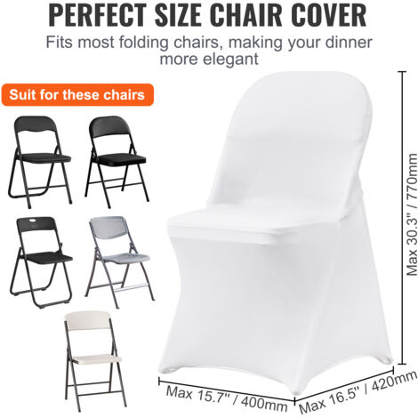VEVOR Fundas para Sillas Plegables de Elastano Elástico, Fundas para Sillas Universales, Fundas Protectoras Lavables Extraíbles para Bodas, Banquetes, Fiestas 400 x 420 x 770 mm(100 Piezas Blanco)