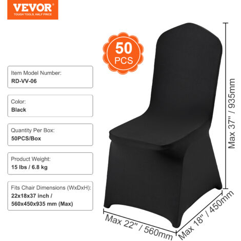 VEVOR Fundas para Sillas Plegables de Spandex Elástico, Funda para Silla Ajustable Universal, Fundas Protectoras Lavables Extraíbles, para Bodas, Vacaciones, Banquetes, Fiestas(50 piezas negras)