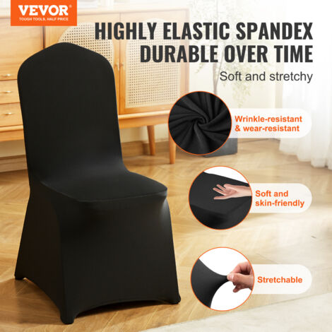 VEVOR Fundas para Sillas Plegables de Spandex Elástico, Funda para Silla Ajustable Universal, Fundas Protectoras Lavables Extraíbles, para Bodas, Vacaciones, Banquetes, Fiestas(50 piezas negras)