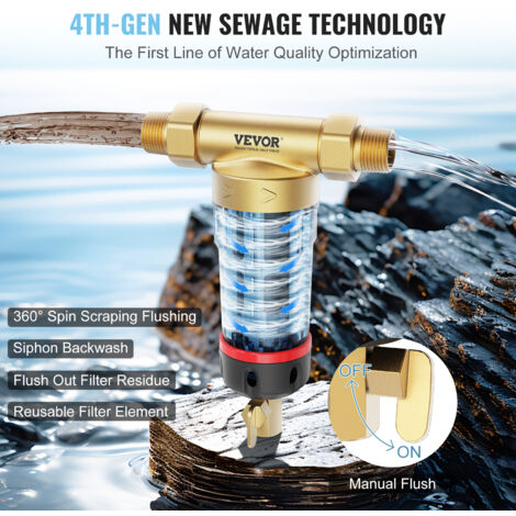 Filtro Per Sedimenti VEVOR Per Tutta Casa, 40 Micron, Dimensioni 151x137x274 Mm, Portata 4T/h, Con Manometro E Controlavaggio