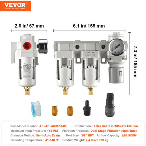 Qolekog Combo Regular De Presion De Aire Npt De 3/8 Pulgadas