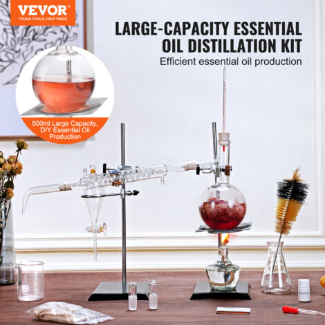 Kit De Destilación De Laboratorio De Vidrio Borosilicato 3.3 - 1000 Ml, 29 Piezas Para Aceites Esenciales
