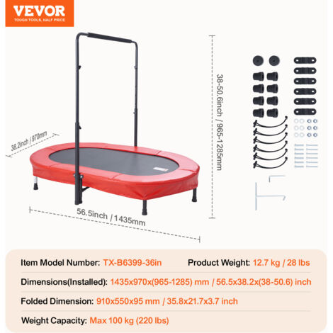 VEVOR Trampolín Infantil Plegable De 95x75 Cm Con Asa Y Patas Reforzadas – Para Interiores Y Exteriores, Niños De 3 Años En Adelante, Hasta 100 Kg
