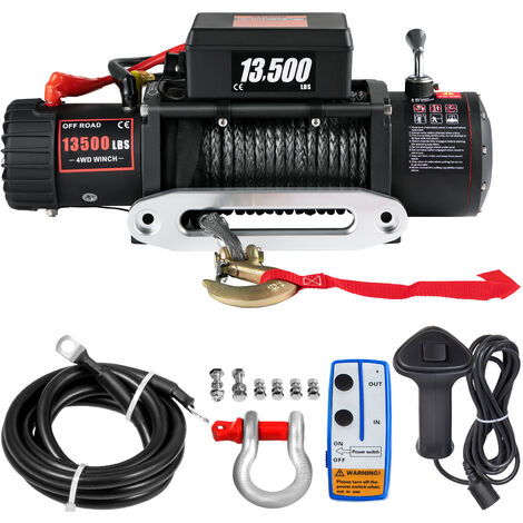 VEVOR Cabestrante Electrico 6123,5 kg Cabrestante Electrico 12 V de Cuerda de Sintetica Resistente de 24 m Cabrestante Electrico Polipastos Electricos con Control Remoto Inalámbrico y Motor 4,8 kW