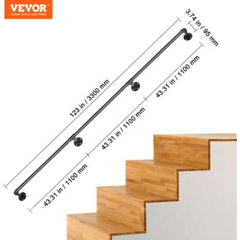 Pasamanos Escalera 152 Cm Pasamanos De Pared Acero Al Carbono Acabado Mate Carga 200 Kg Pasamanos Estilo Industrial 32 Mm Pasamanos Montaje En Pared Kit Completo Negro Para Interior Y Exterior