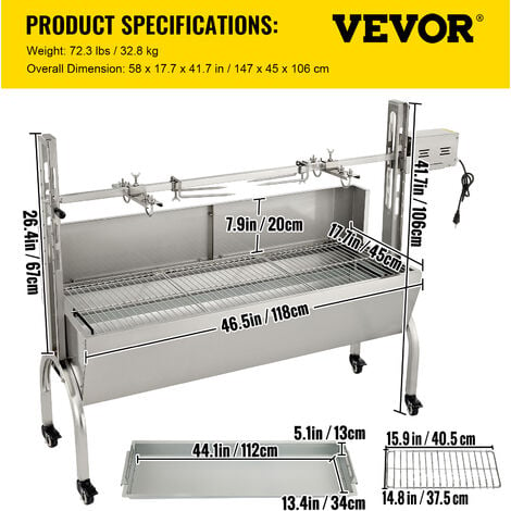  VEVOR Parrilla asadora de acero inoxidable de 132