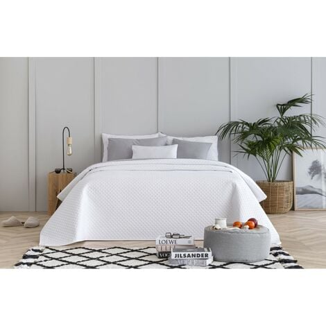 Colcha Bouti para Cama Verano. Colcha cubre cama acolchada reversible  Rombos. Cama 90 - 180 x 260 cm. Color Blanco.