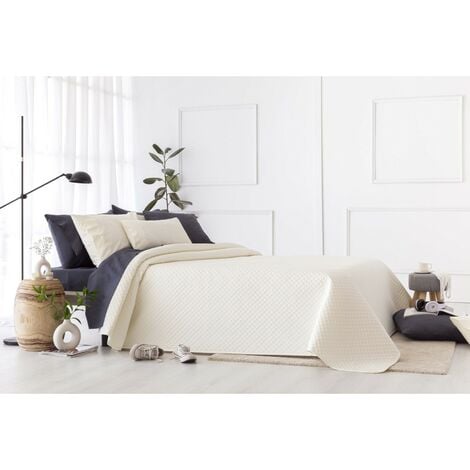 Colcha Bouti para Cama Verano. Colcha cubre cama acolchada reversible  Rombos. Cama 135 - 230 x 260 cm. Color Blanco.