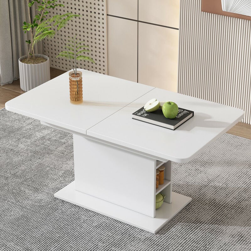 Ausziehbarer Esstisch mit Stauraum, multifunktionaler Esstisch, Weiß, 130 x  70 x 75 cm